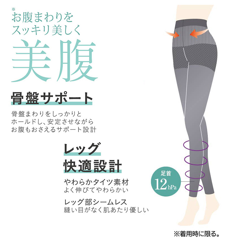 サブリナ はくだけ 美腹 骨盤サポート ハイウエスト くびれメイク レギンス レディース 10分丈 M-L L-LL 黒 ブラック 着圧 80デニール 抗菌 防臭 部屋干し対策 静電気防止 保湿 引き締め 細見え 美脚 美姿勢 補整 下半身ケア ウエストシェイプ タイツ 伸縮 ストレッチ
