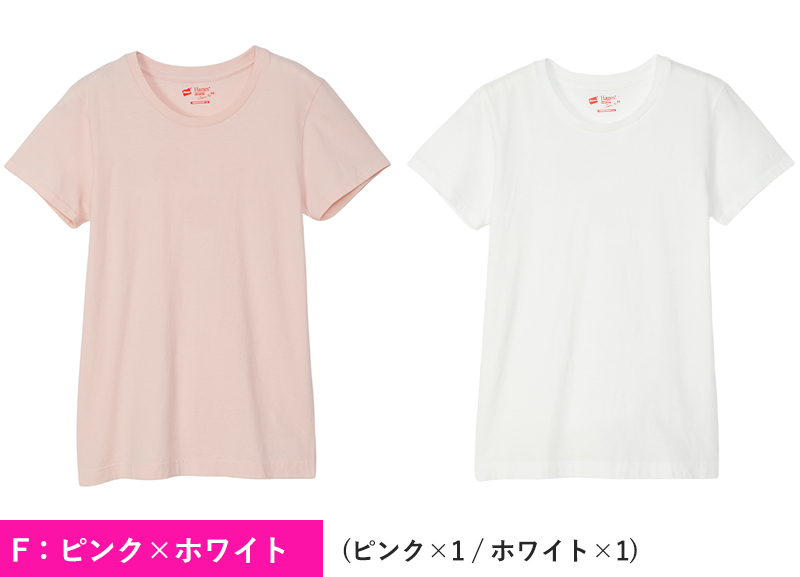 ヘインズ tシャツ レディース 半袖 綿100% ジャパンフィット 2枚組 M・L (Tシャツ 綿 無地 インナー シャツ クルーネック)