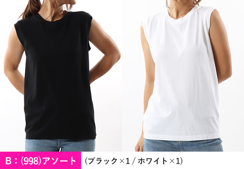 レディース スリーブレス Tシャツ 2枚組 M・L トップス コットン Tシャツ スリーブレス クルーネック 無地 hanes ジャパンフィット