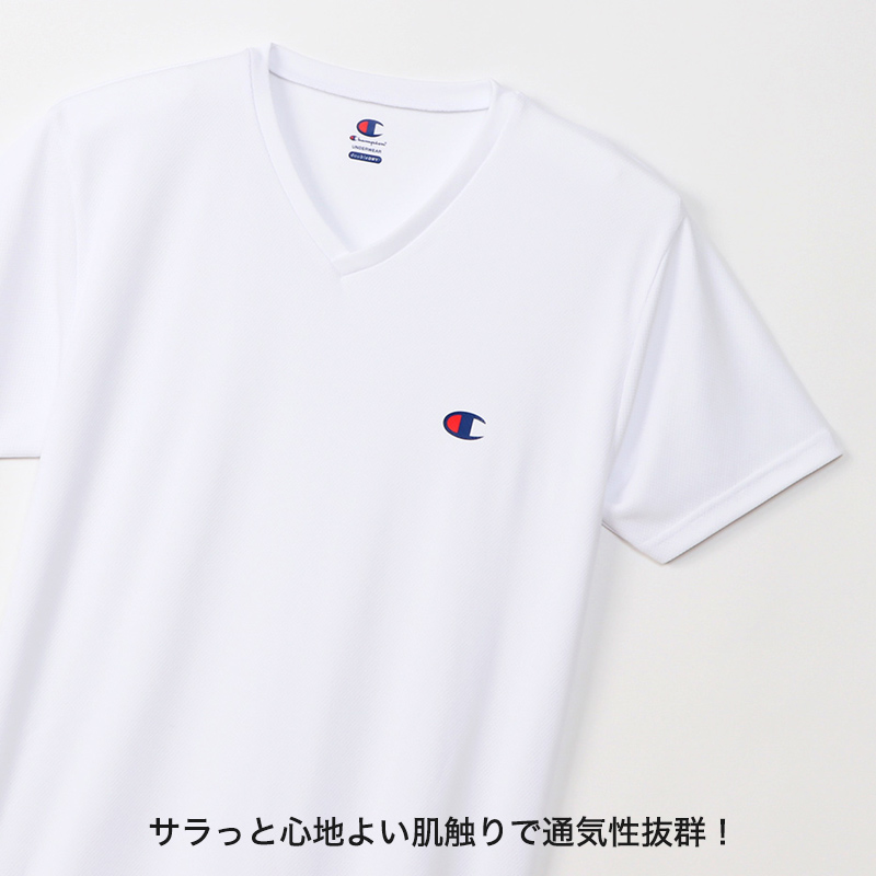 ヘインズ Champion メンズ Tシャツ メッシュ VネックTシャツ M～LL (チャンピオン 男性 紳士 肌着 トップス インナー シャツ 吸汗 速乾 半袖 V首 Vネック)