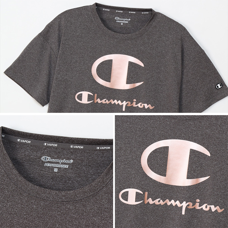 Champion Tシャツ レディース 半袖 婦人 ウエア シャツ トップス M L 吸汗 速乾 防臭 紫外線 ロゴ シンプル ジム