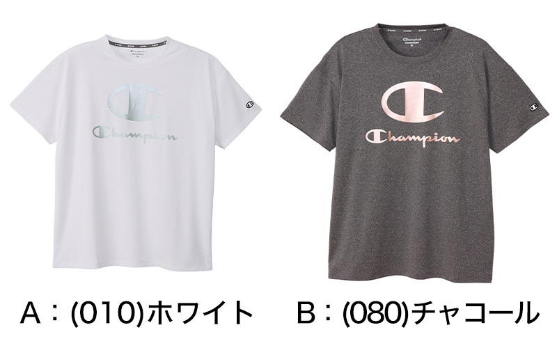 Champion Tシャツ レディース 半袖 婦人 ウエア シャツ トップス M L 吸汗 速乾 防臭 紫外線 ロゴ シンプル ジム