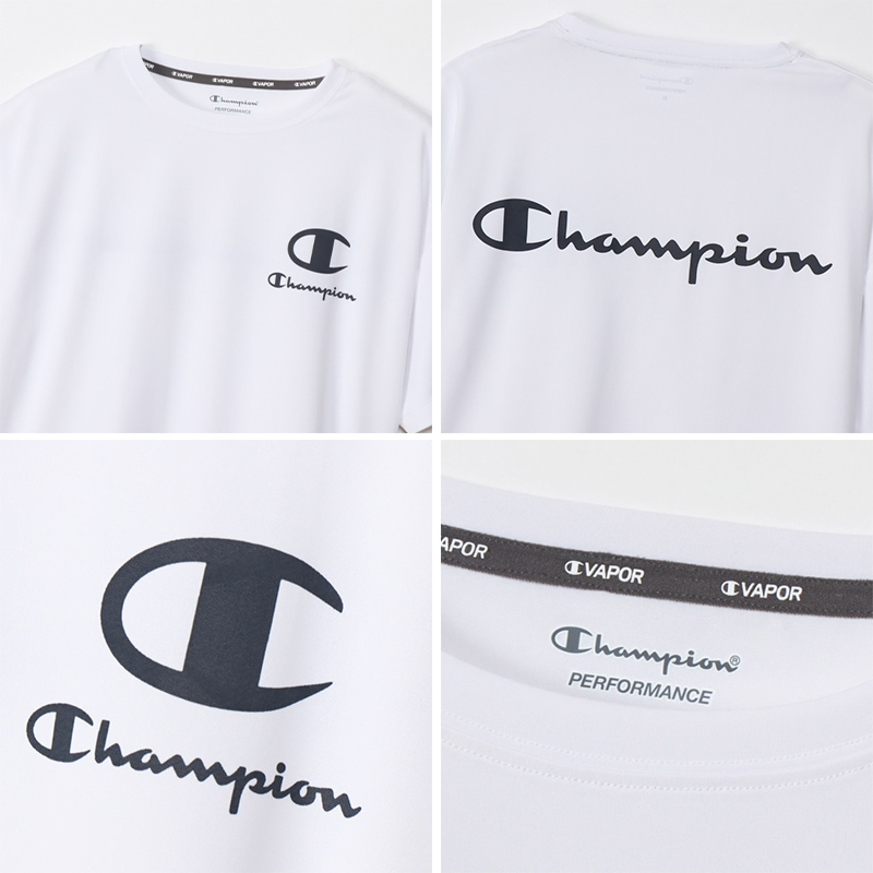 Champion レディース クルーネックTシャツ Campionロゴ M・L (チャンピオン tシャツ 半袖 UV スポーツ シャツ インナー)