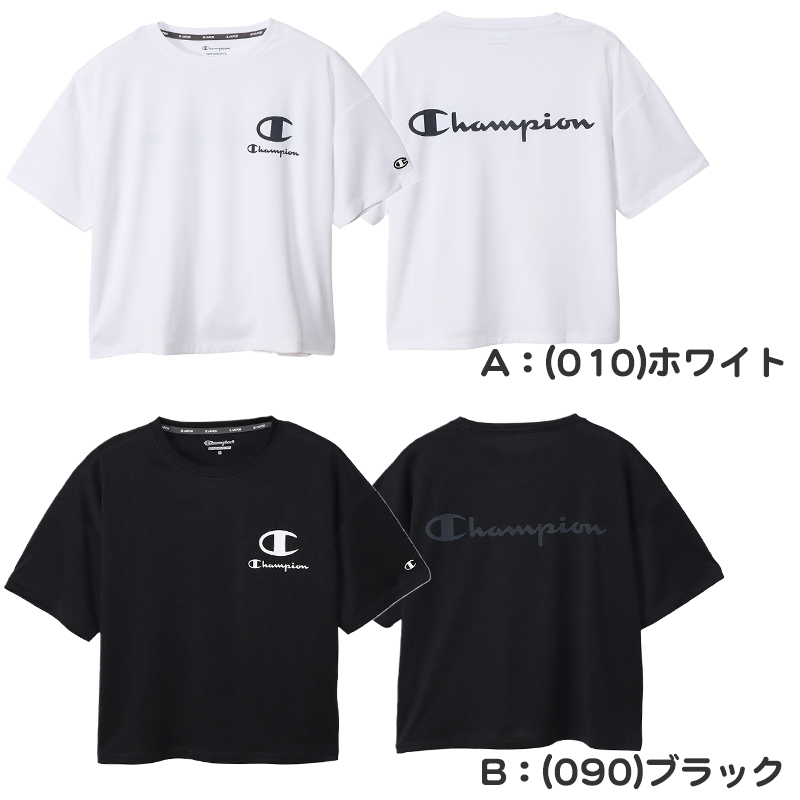 Champion レディース クルーネックTシャツ Campionロゴ M・L (チャンピオン tシャツ 半袖 UV スポーツ シャツ インナー)