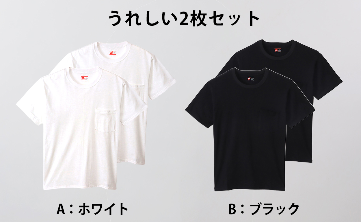 ヘインズ Tシャツ 綿100% メンズ 2枚組 白 黒 ポケット付き ビジネス ビジカジ魂 インナー スーツ カジュアル 抗菌防臭 3L-4L (Hanes 3L 4L 男性 紳士 下着 カジュアル オフィス スマート フォーマルカジュアル)