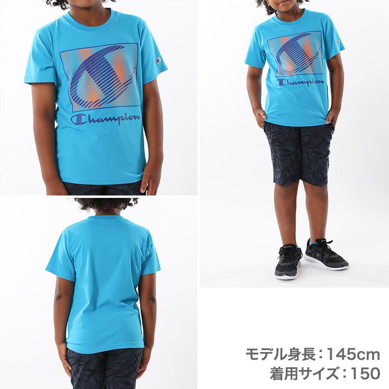 チャンピオン Tシャツ キッズ ジュニア 半袖 スポーツ 綿 コットン ロゴ ブランド スポーツウェア 黒 青 白 130cm～160cm (champion 130 140 150 160 トップス ボーイズ こども 男の子 女の子) (在庫限り)