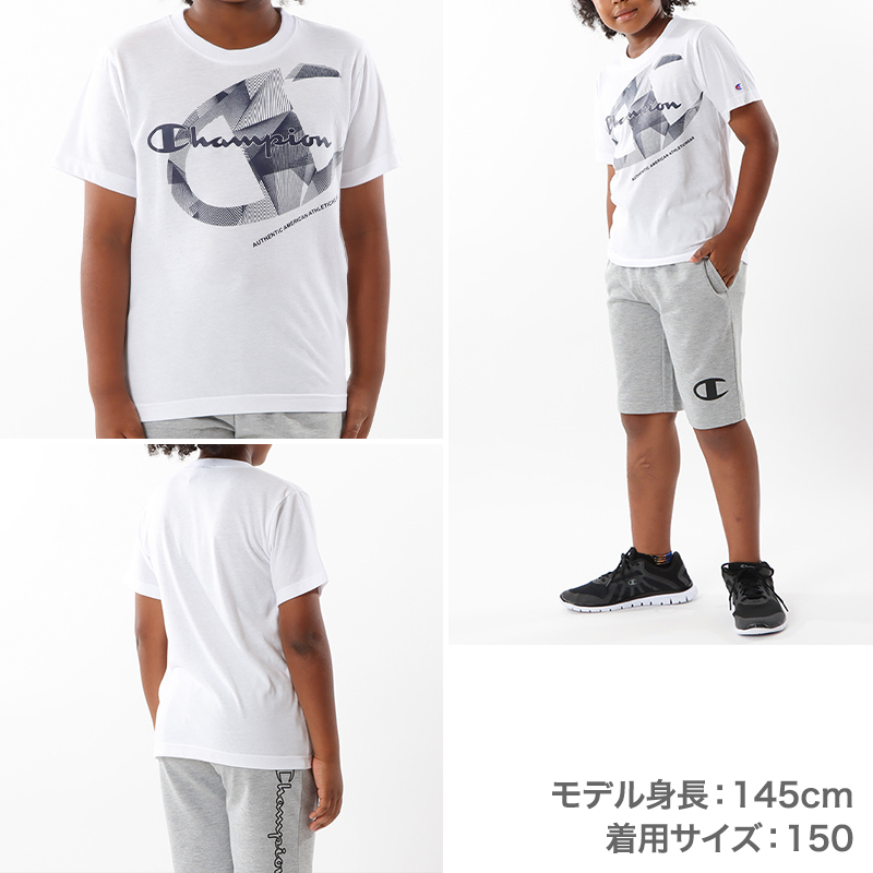 チャンピオン Tシャツ キッズ ジュニア 半袖 スポーツ 綿 コットン ロゴ ブランド スポーツウェア 黒 青 白 130cm～160cm (champion 130 140 150 160 トップス ボーイズ こども 男の子 女の子) (在庫限り)