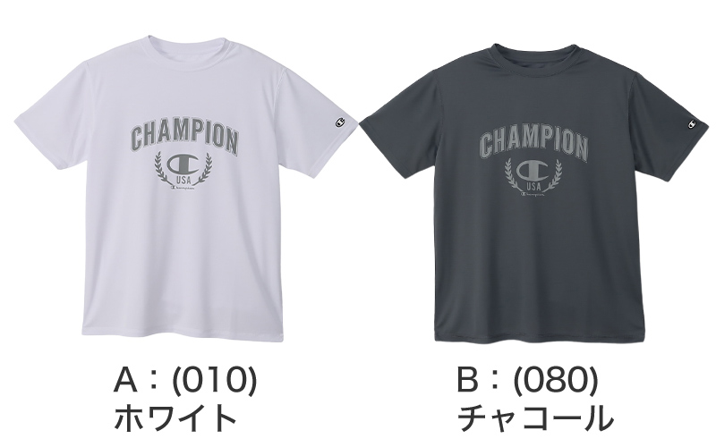 Champion Tシャツ メンズ 半袖 紳士 ウエア シャツ トップス M L XL 吸汗 速乾 抗菌 防臭 紫外線 反射材 ロゴ シンプル ジム