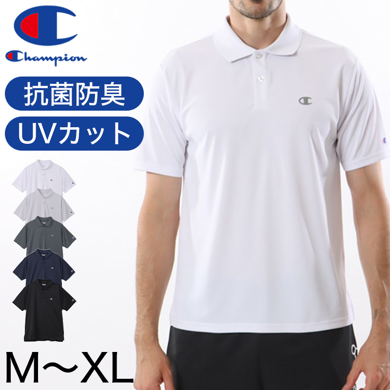 Champion ポロシャツ メンズ 半袖 紳士 ウエア シャツ トップス M L XL 吸汗 速乾 抗菌 防臭 紫外線 反射材 ロゴ シンプル ジム