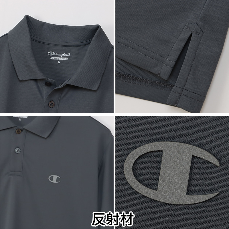 Champion ポロシャツ メンズ 半袖 紳士 ウエア シャツ トップス M L XL 吸汗 速乾 抗菌 防臭 紫外線 反射材 ロゴ シンプル ジム