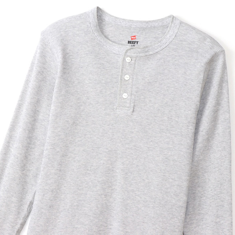 ヘインズ BEEFY ビーフィー メンズ サーマル クルーネック ロングスリーブ S～XL Hanes ワッフル生地 ヘビーウェイト トップス 長袖Tシャツ 男性 丈夫 無地 BEEFY-T
