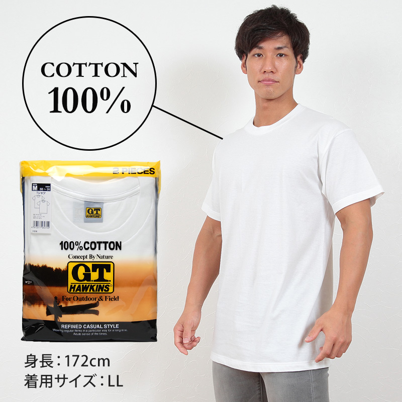 グンゼ Tシャツ メンズ 半袖 綿100% 2枚組 M～LL (下着 シャツ 綿 肌着 インナーシャツ クルーネック インナー 無地 GTホーキンス)