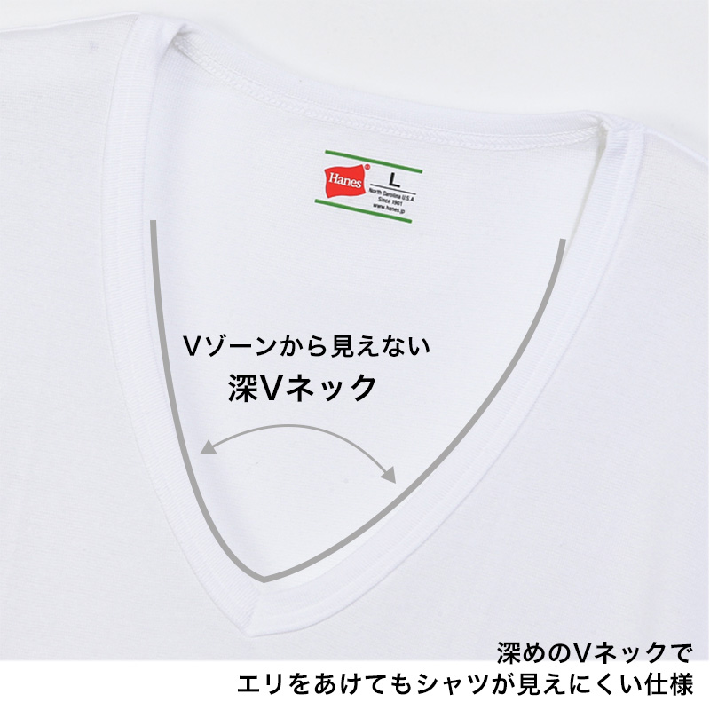 ヘインズ シャツ ビズ魂 メンズ 深Vネック Tシャツ 2枚組 M～LL (Hanes BIZ DAMASHII 抗菌防臭 吸汗速乾 深V 長め丈)  【在庫限り】 半袖V首シャツ すててこねっと