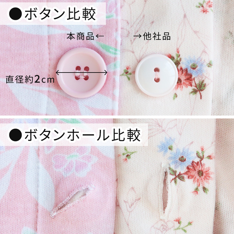 婦人 大きめボタンパジャマ 上下セット S~LL 綿混 介護 パジャマ ねまき 寝間着 大きいサイズ ピンク色 桃色 紫色 花柄 フラワー (送料無料) (取寄せ)