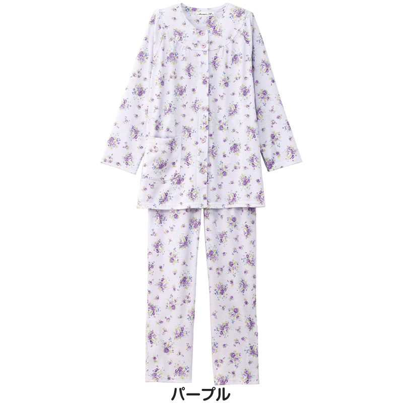 婦人 ワンタッチパジャマ 上下セット 3L・4L (レディース 綿混 ワンタッチテープ マジックテープ式)(送料無料) (取寄せ)
