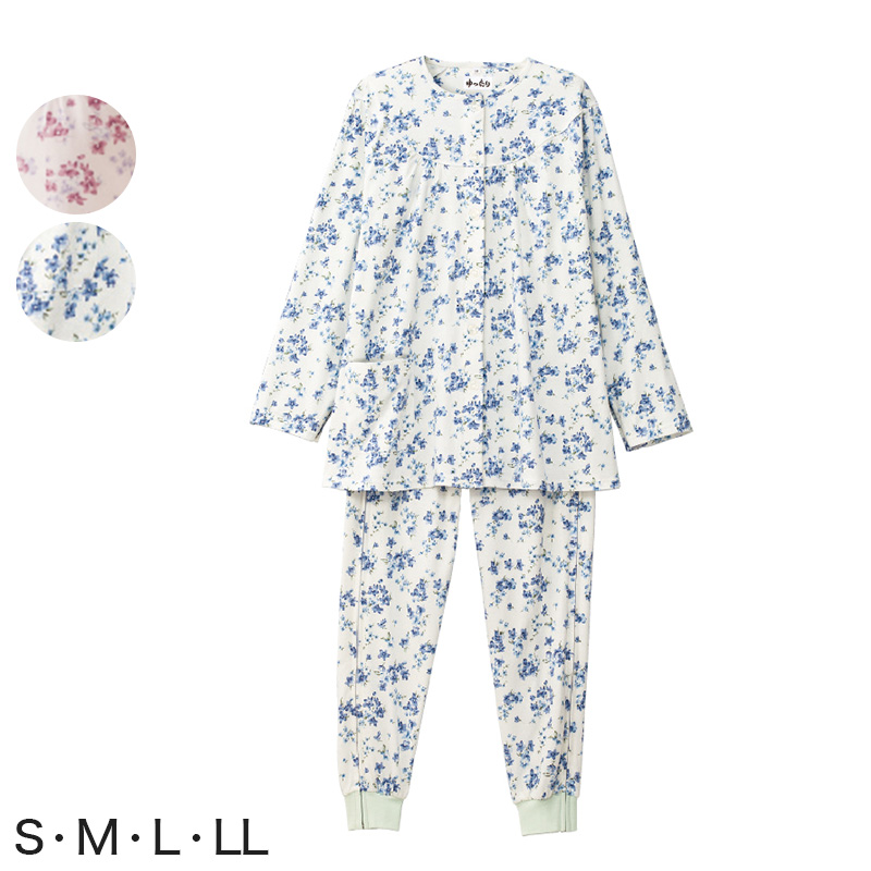 婦人 ワンタッチテープ＋腰開きパジャマ 上下セット M～LL (レディース 綿混 ワンタッチテープ マジックテープ式 おむつ交換 介護)（送料無料） (取寄せ)
