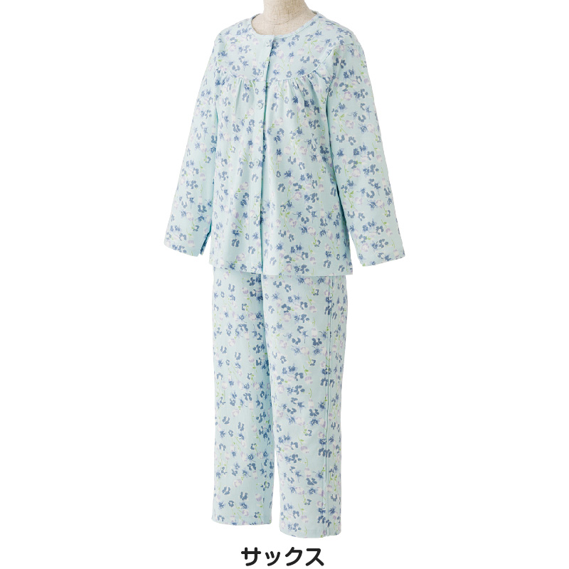 婦人 フルオープンパジャマ 上下セット S～LL (レディース 綿100% ワンタッチテープ マジックテープ式 おむつ交換 介護) (送料無料) (取寄せ)