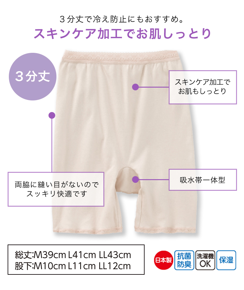 Suteteko 婦人 20cc対応 安心快適3分丈ショーツ M~LL (軽失禁 尿漏れ レディース パンティー 失禁パンツ 失禁ショーツ 吸水 保湿) (取寄せ)