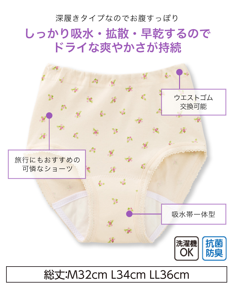 Suteteko 婦人 30cc対応 備長炭 安心快適ショーツ 2枚組 M~LL (中失禁 軽失禁 尿漏れ レディース パンティー 失禁パンツ 失禁ショーツ 吸水) (在庫限り)