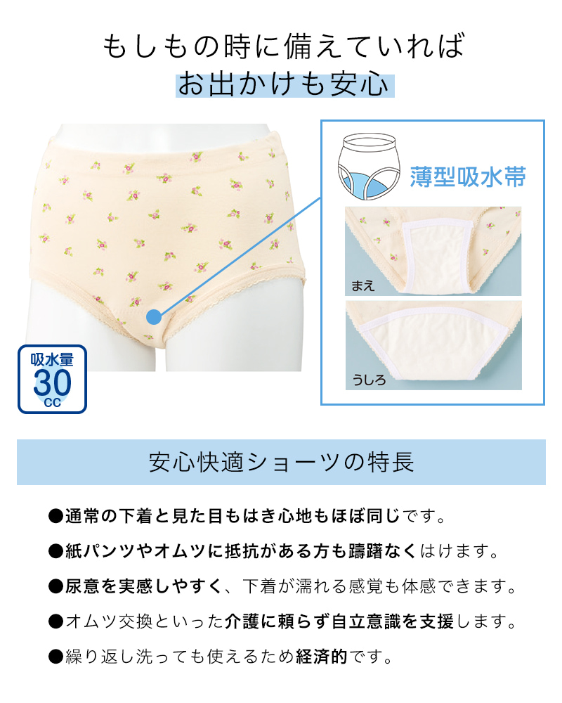 Suteteko 婦人 30cc対応 備長炭 安心快適ショーツ 2枚組 M~LL (中失禁 軽失禁 尿漏れ レディース パンティー 失禁パンツ 失禁ショーツ 吸水) (在庫限り)