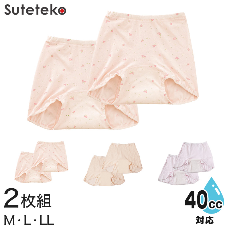 Suteteko 婦人 40cc対応 安心快適ズロース 2枚組 M~LL (中失禁 尿漏れ レディース パンティー 失禁パンツ 失禁ショーツ 吸水) (取寄せ)