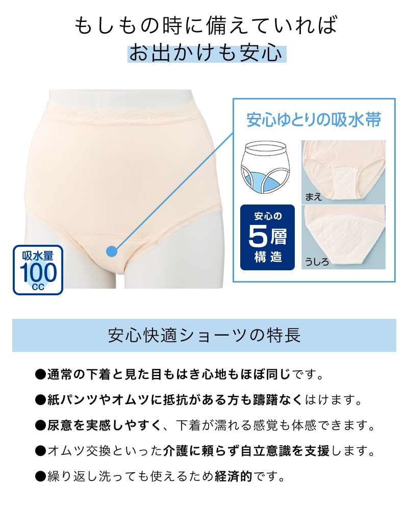 婦人 100cc対応 安心快適ショーツ M～LL (大失禁 尿漏れ レディース パンティー 吸水)