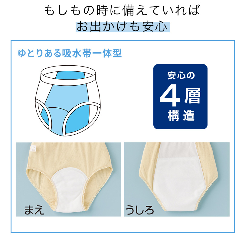 吸水ショーツ パッド付き 漏れ防止 綿100 日本製 3枚組 M～LL 介護用 失禁パンツ 失禁ショーツ 吸水 大失禁 尿漏れ おねしょ オムツ コットン (送料無料) (取寄せ)