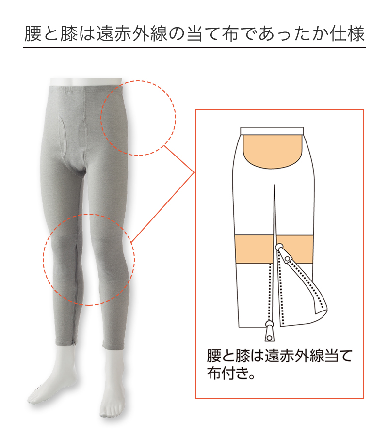 Suteteko 紳士 膝下ファスナー付ズボン下 前あき M～LL (メンズ 遠赤当て布付き 前あきタイツ スパッツ 秋冬用) (取寄せ)