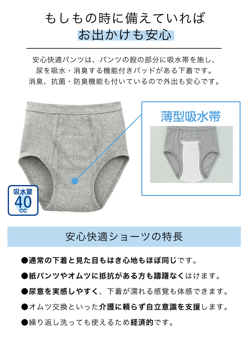 Suteteko 紳士 40cc対応 安心快適ブリーフ 前あき 2枚組 M~LL (中失禁 尿漏れ メンズ 失禁パンツ 吸水シート付き) (取寄せ)