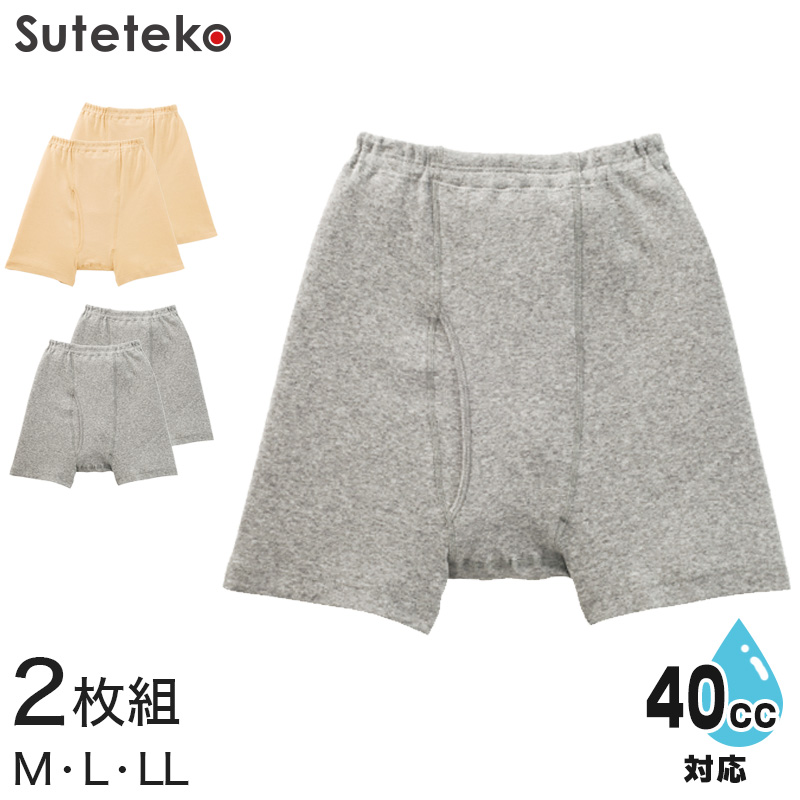 Suteteko 紳士 40cc対応 安心快適申又 前あき 2枚組 M～LL (中失禁 尿漏れ メンズ 失禁パンツ 吸水シート付き) (取寄せ)