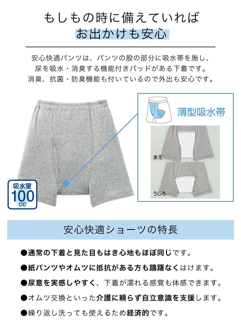 Suteteko 紳士 100cc対応 安心快適ブリーフ 前あき M~LL (大失禁 尿漏れ メンズ 失禁パンツ)