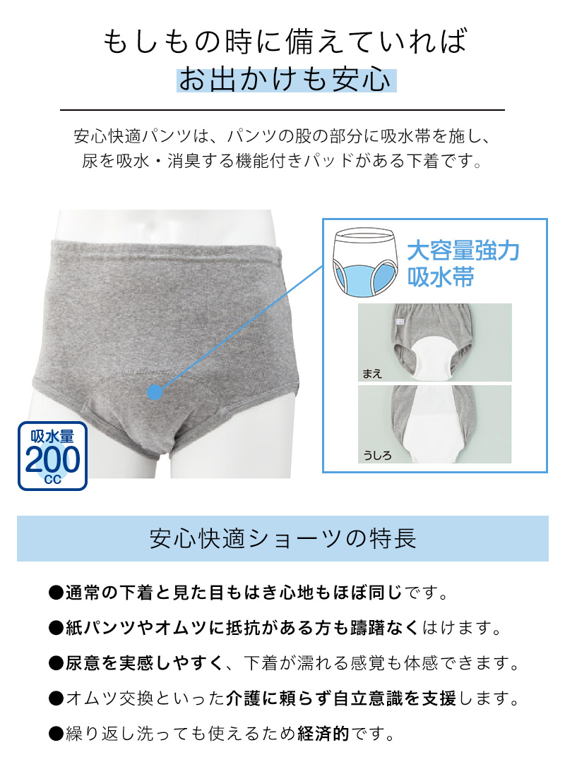 Suteteko 紳士 100cc対応 安心快適ニットトランクス 前あき M~LL (大失禁 尿漏れ メンズ 失禁パンツ 日本製) (取寄せ)