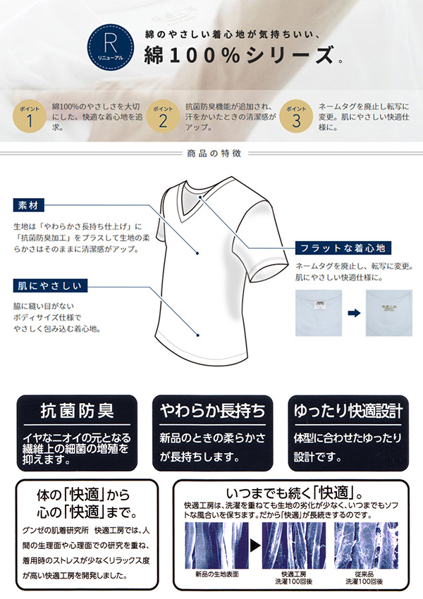 快適工房 紳士 長袖ボタン付き 前開きシャツ グンゼ M~LL メンズ GUNZE 綿100% コットン100 男性 下着 肌着 インナー 白 ベージュ やわらか 日本製