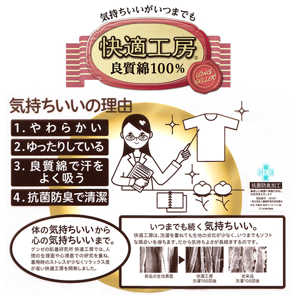 グンゼ 快適工房 紳士 あったか長袖U首シャツ M・L (メンズ GUNZE 綿100% コットン Uネック 男性 下着 肌着 インナー 日本製 白 ベージュ 冬)