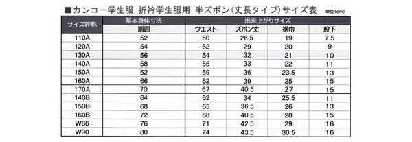 カンコー学生服 男子小学生 折衿学生服用 半ズボン 丈長タイプ 110cmA～130cmA (カンコー kanko 丸洗いOK) (在庫限り)