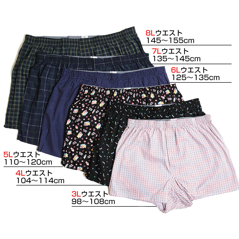 綿100% 大寸 布帛トランクス2枚組×5セット アソート 3L~8L (メンズ 大きいサイズ パンツ 特大) (在庫限り)