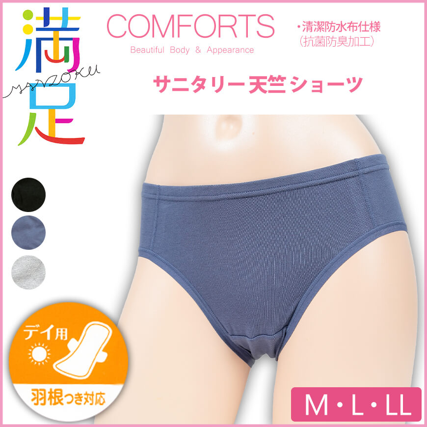 福助 満足 サニタリーショーツ 綿 羽根つき M~LL (生理用ショーツ 羽根付き 締め付けない 生理用パンツ サニタリー 生理 ショーツ レディース インナー 下着) 【在庫限り】