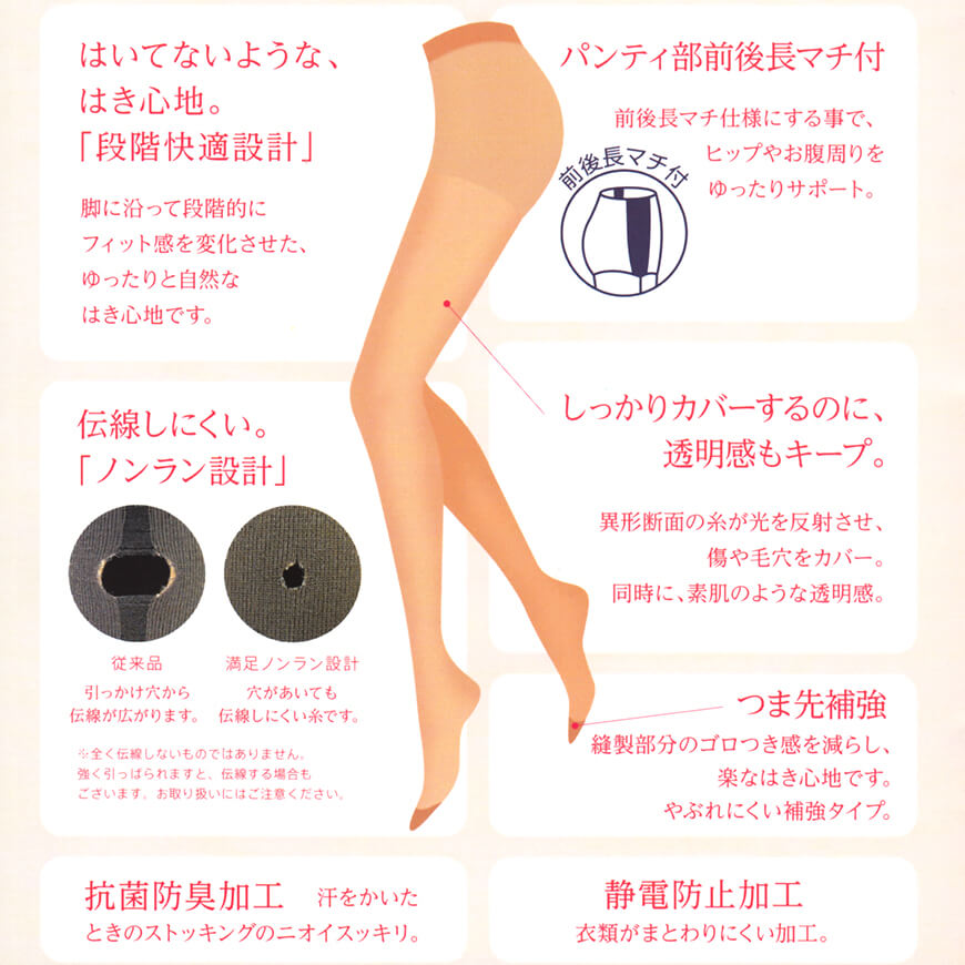 福助 満足 伝線しにくい ノンラン ストッキング もっとゆったりサイズ 3足セット JJM-L (フクスケ レディース パンスト) 【在庫限り】