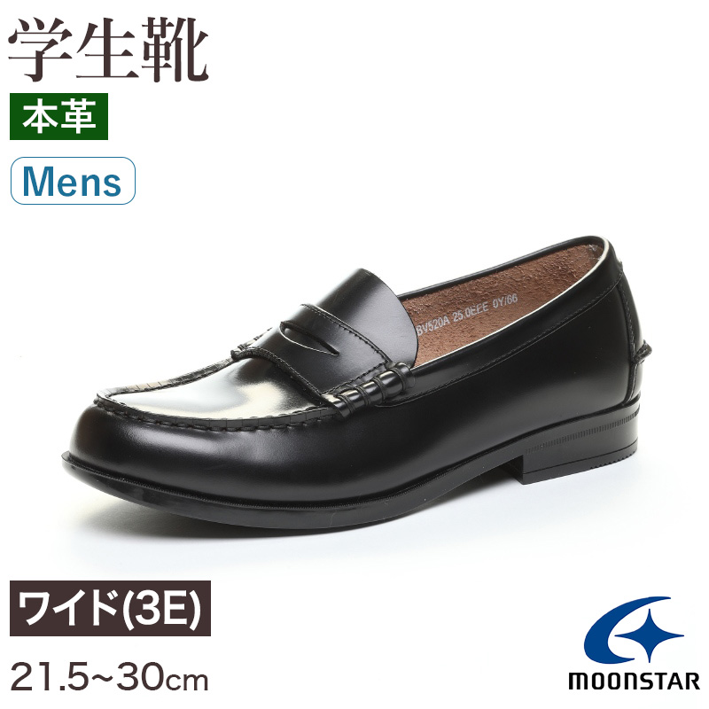 ローファー 本革 男子 メンズ 学生靴 通学靴 通学履き 外履き スクールシューズ 21.5cm～30cm ムーンスター moonstar 学校 中学校 高校 ジュニア 靴 黒 3E 冠婚葬祭 (送料無料) (取寄せ)