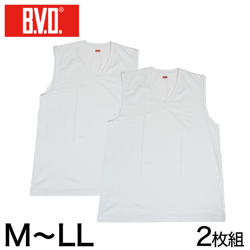 BVD メンズ インナー スリーブレス Vネックシャツ 2枚組 M～LL (V首 下着 肌着 男性 紳士 白 ホワイト 袖なし ノースリーブ)