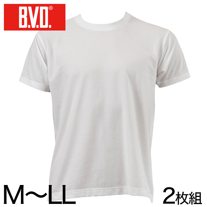 BVD メンズ 半袖丸首シャツ 2枚組 M～LL (インナー クルーネック 下着 男性 紳士 白 ホワイト M L LL)