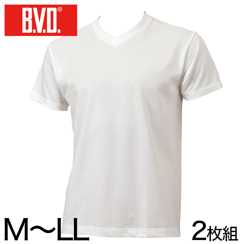 BVD メンズ 半袖　浅めVネック シャツ 2枚組 M～LL (インナー V首 下着 男性 紳士 白 ホワイト M L LL) (在庫限り)