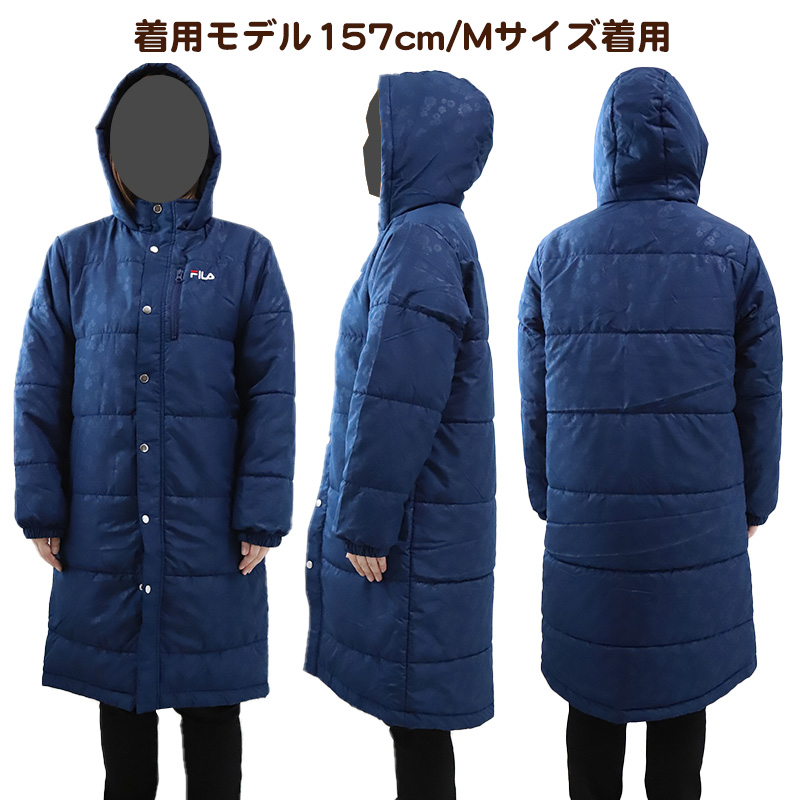 ベンチコート レディース おしゃれ FILA M~LL (中綿コート スポーツウエア フィラ 花柄 エンボス 暖かい 女性 冬 フード付き ハーフ 防寒着 コート) (送料無料)