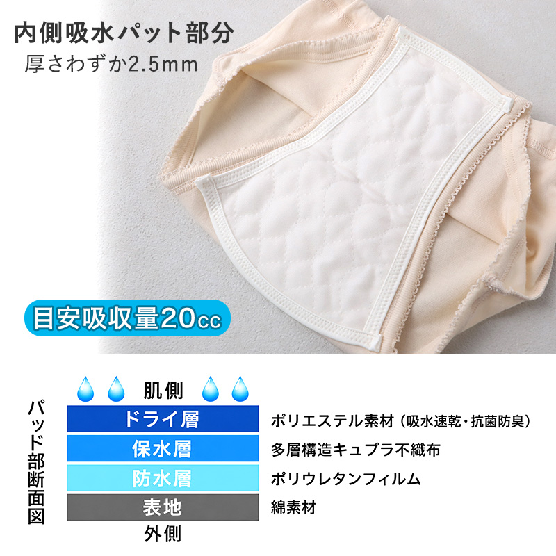 吸水ブリーフ メンズ 軽失禁 ブリーフ 2枚組 CARON キャロン M L LL 紳士 尿漏れパンツ 尿もれ パンツ 綿100％ 抗菌防臭 SEK 前開き 薄型 吸水 20cc 目立たない もれにくい ゴムなし パイピング 愛情倶楽部 下着 肌着 インナー 旅行 外出