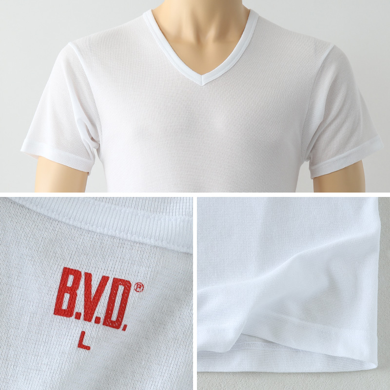 BVD インナー 半袖 メンズ tシャツ カノコ メッシュ 丸首 2枚組 M~LL bvd インナーシャツ 肌着 下着 クルーネック 春夏 ホワイト 白 M L LL