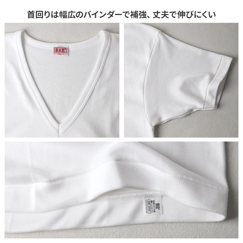 BVD 厚手 半袖 丸首 クルーネック Tシャツ メンズ インナー 下着 綿100 白 M L B.V.D コットン100％ 冬 保温 吸湿 防寒 厚地 丈夫 長持ち 肌着 防寒インナー 寒さ対策シャツ 白シャツ インナーウェア ギフト プレゼント 父の日 敬老の日