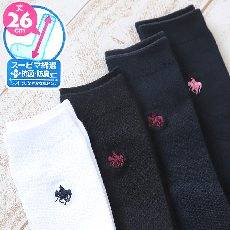 グンゼ POLO ワンポイント　刺繍　スクールソックス　レディース 26cm丈 23-25cm (GUNZE ポロ ソックス 靴下 くつ下 くつした 通勤 通学 高校生 女子高生 レディース 白 紺 黒 スクール 学校 学生 おしゃれ)