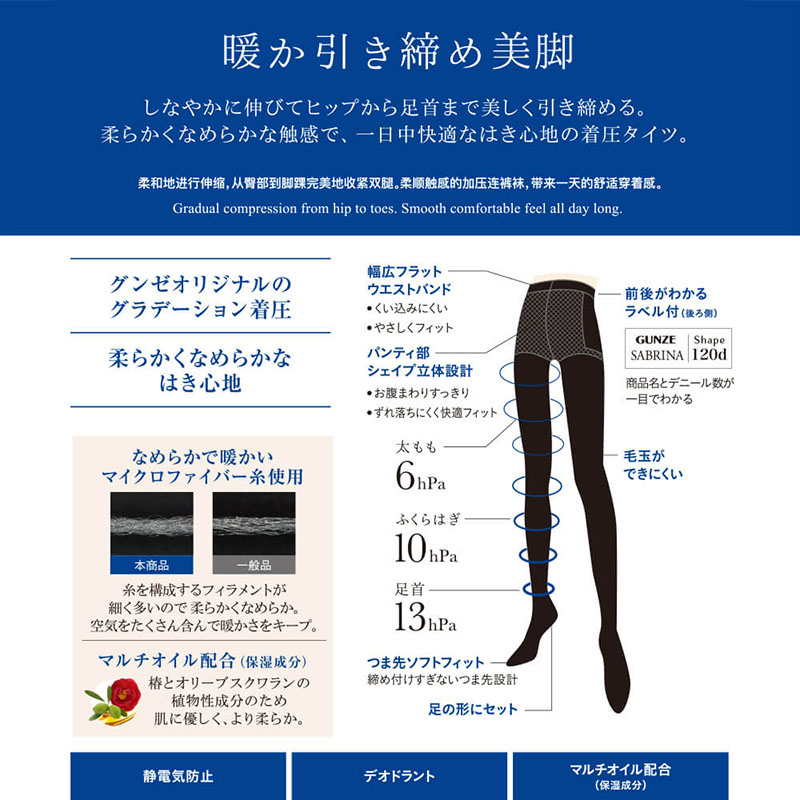 グンゼ サブリナ 着圧タイツ 120デニール M-L・L-LL (着圧 タイツ レディース 厚手 厚地 毛玉ができにくい 暖かい SABRINA) (在庫限り)