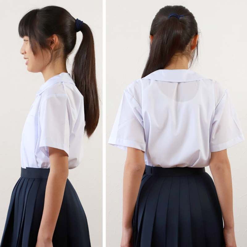 スクールシャツ 女子 半袖 丸襟 ブラウス 110cm(A体)～170cm(B体) 学生服 中学生 高校生 女の子 制服 シャツ 白 形態安定 ノーアイロン