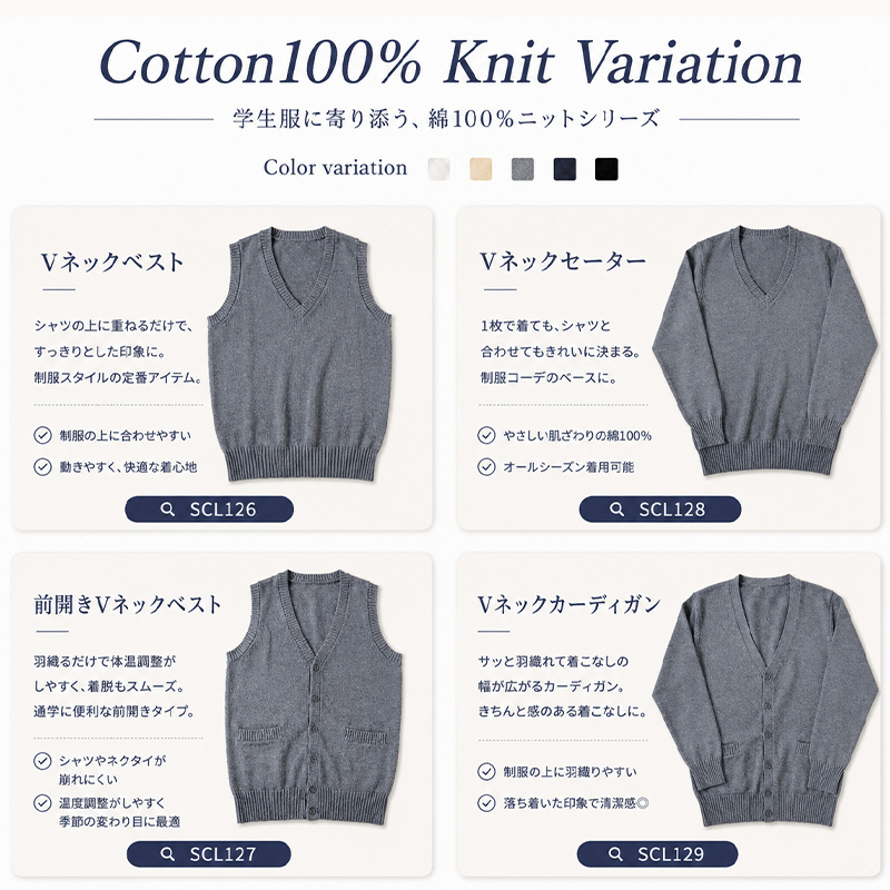 スクールベスト 女子 綿100％ Vネック V首 ニットベスト 洗える 制服 ベスト 学生 中学生 高校生 レディース 無地 通学 オールシーズン 春 夏 秋 冬 コットン チクチクしにくい Schoolog スクログ 学校用 通年 重ね着 ノースリーブ セーター SS～3L